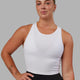 Woman wearing Squad Ribbed Tank - White